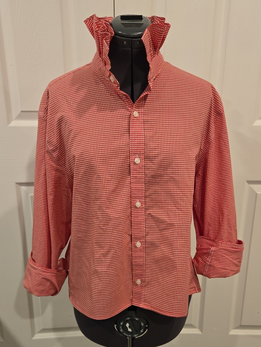 Refashioned Tommy Hilfiger Men's Red Gingham Ruffle Collar Shirt